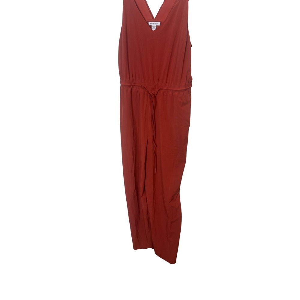 Athleta Savannah Jumpsuit Womens 10 Orange Sleeveless V Neck Waist Pockets
